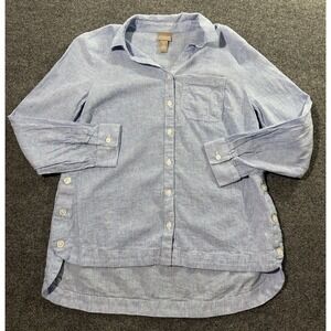 Chico's Linen Blend Blue Striped Button Shirt Women Size 0 Side Button